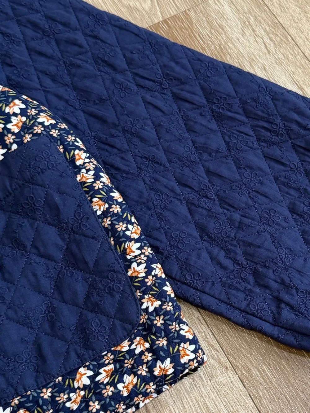 NWT Forte Quilted Floral Zip Jacket in Navy Size Small